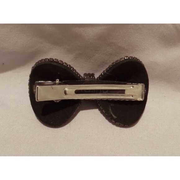 Vintage Black Rhinestone Crystal Bow Hair Clip Barrette - Picture 3 of 3